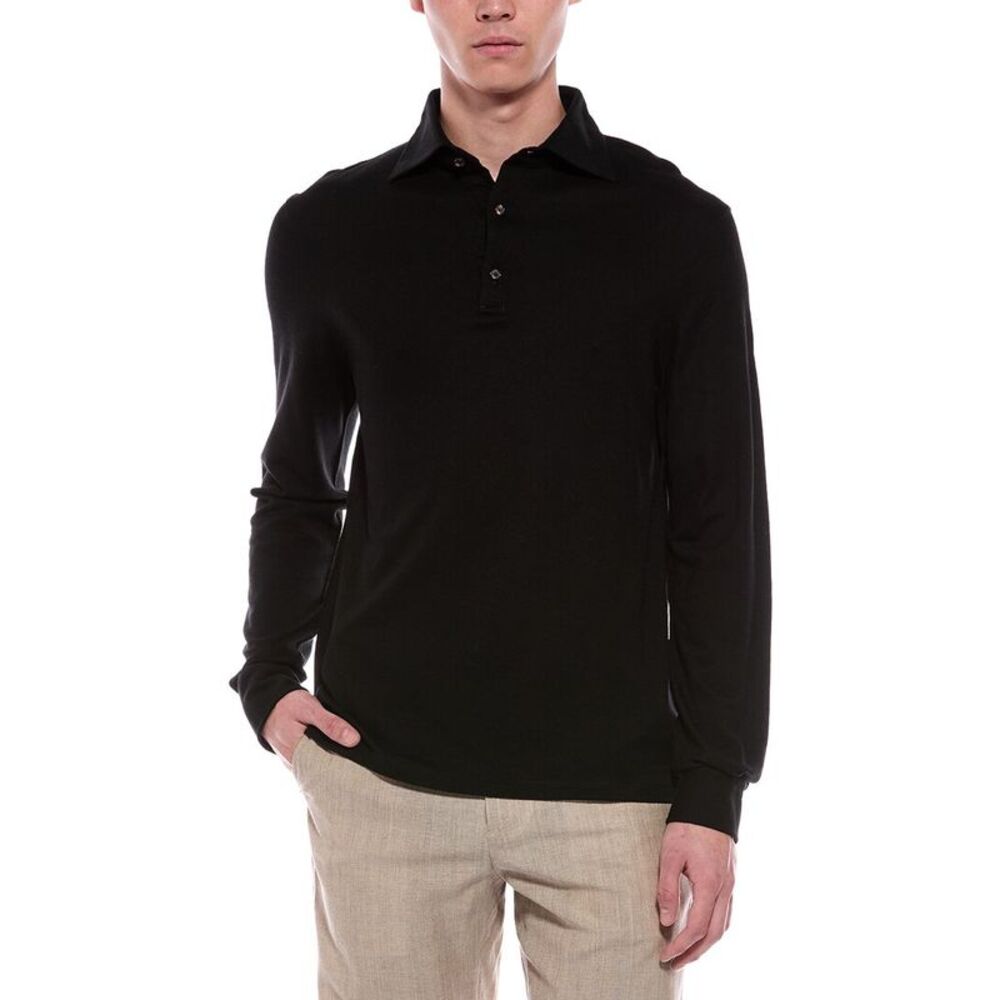 Isaia Mens The Evening Wool Polo Shirt, Black